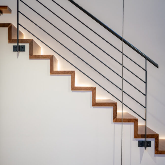 Staircase – Modern Wood and Metal Railing Renovation – RODO Development INC